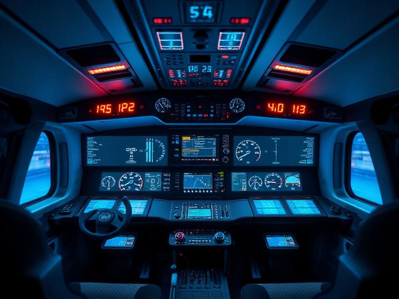 Zugführerstand mit digitalen Instrumenten und Industriesteuerung